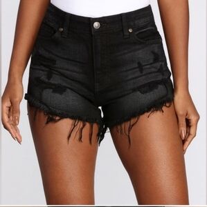 Eunina Black Distressed Denim Shorts